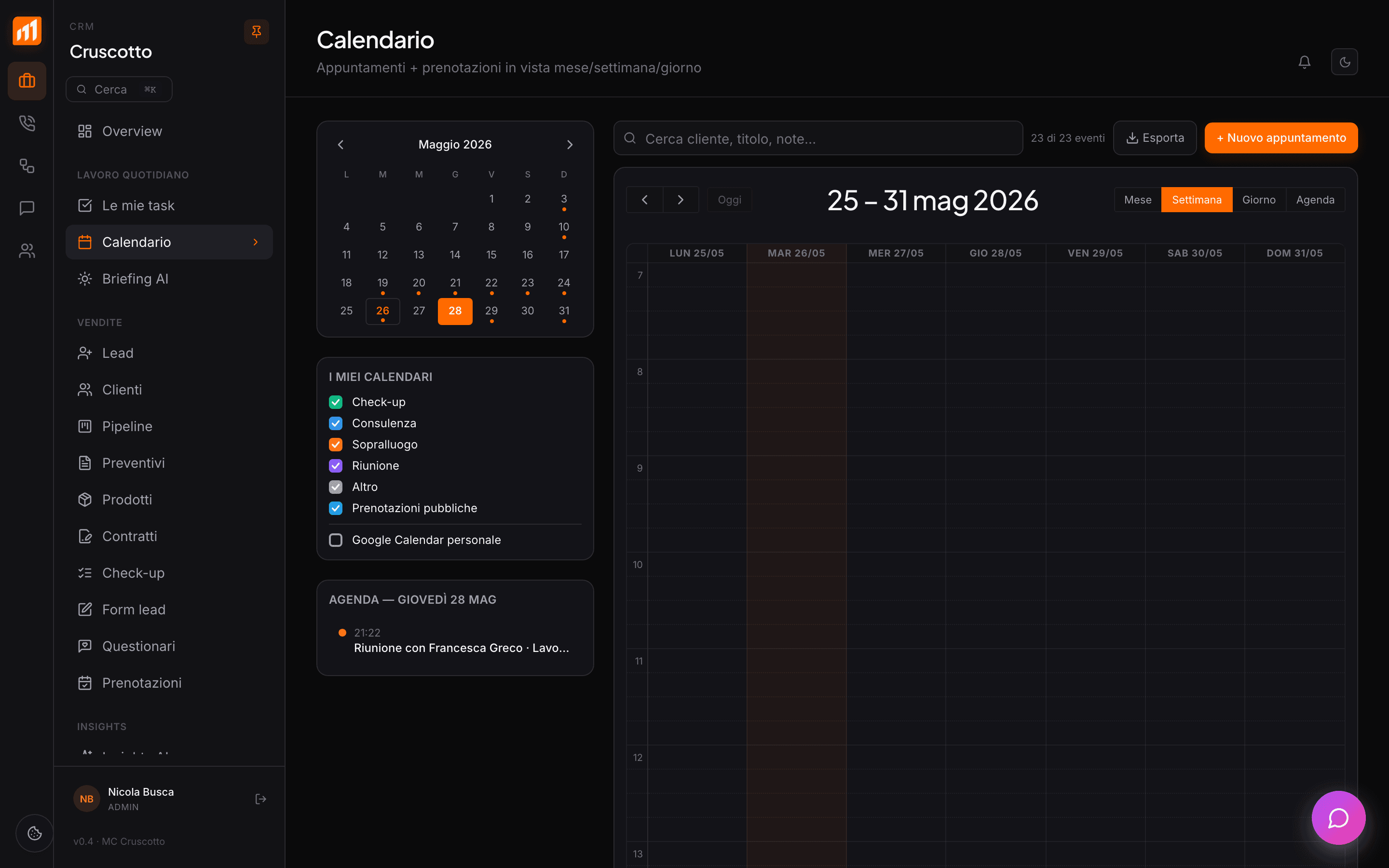 Appuntamenti, sopralluoghi e prenotazioni in un calendario solo.